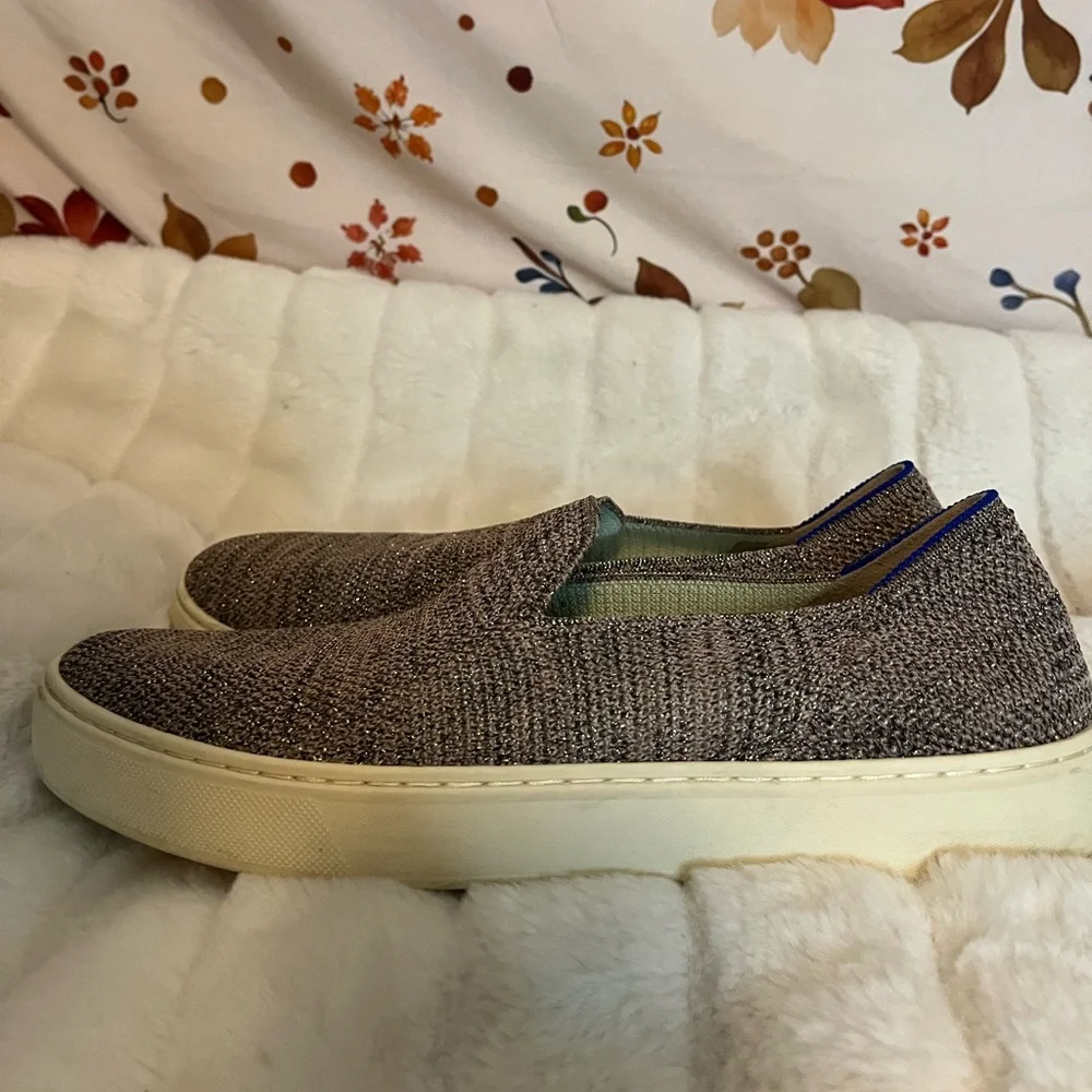 Rothy’s Womens 8 The Original Slip On Sneaker Knit Pink Gold Black Metallic City